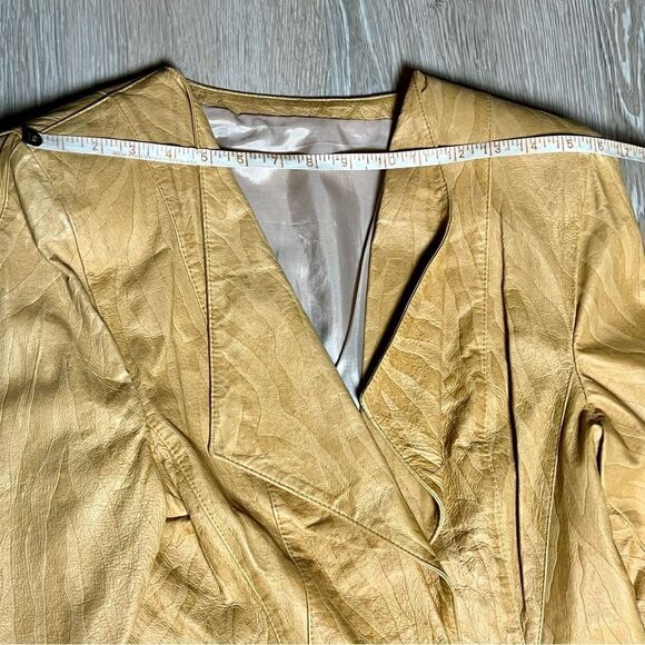 80s Leather zebra Print Tan Camel Embossed Blazer Midi Pencil Skirt Suit Set 10 - Picture 11 of 16